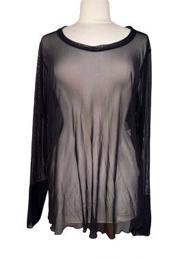 Cynthia Ashby Black Sheer Mesh Long Sleeve Top NWOT Lightweight Whimsigoth XL